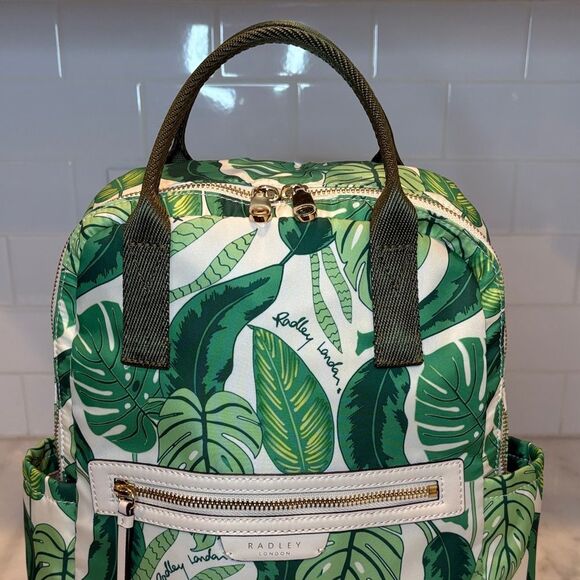 Radley London Maple Cross Palm Print Medium Zip Top Backpack Green White Gold main image 5